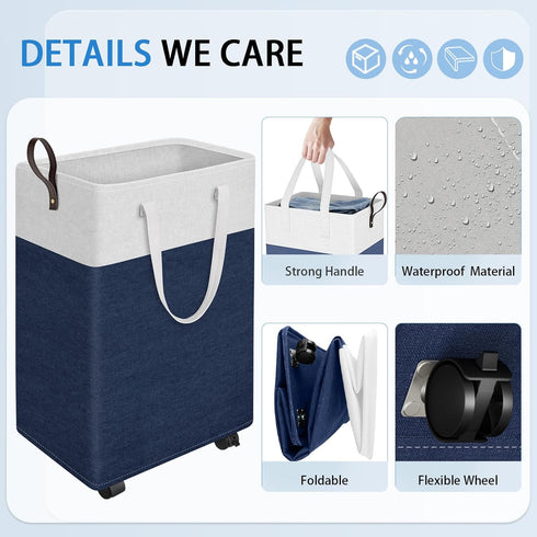 75L HomeHacks Rolling Laundry Basket with Wheels, Collapsible & Waterproof Laundry Hamper, Mobile Clothes Hamper