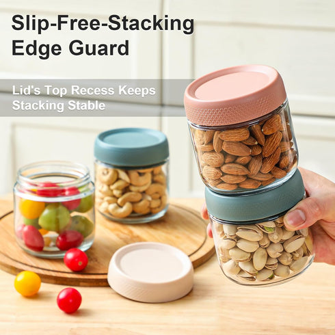 6-pack 10oz NETANY Glass jars with Airtight Lids, Overnight Oats Containers with Lids, Wide mouth Mason Salad jars