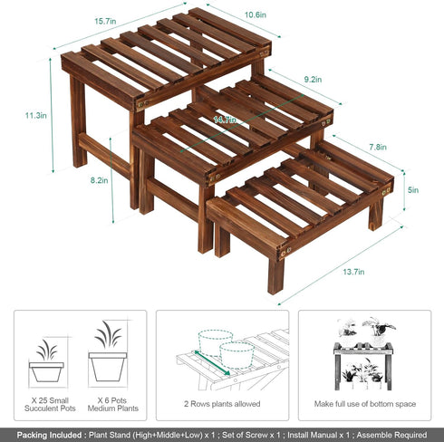 3 Tiered Small Plant Stands Shelf Indoor Outdoor,Wood Flower Pot Stand Holders Rack,Freestanding Corner Ladder Shelves