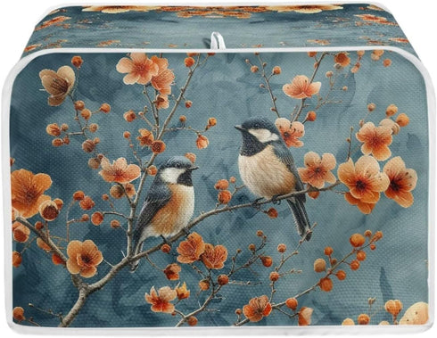 Blue Small Bird Orange Red Flowers Toaster Cover 2 Slice, Universal Size Dustproof Covers with Handle