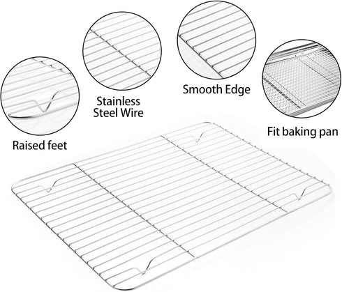 Stainless Steel Baking Sheet Tray with Silicone Baking Mat Set, Cookie Pan with Cooling Rack, Set of 9