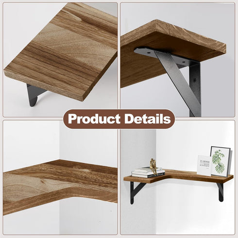 Gabotrie Set 4,L-Shaped Corner Floating Shelves of Wall Mounted Shelf,Rustic Wood Corner Shelvesfor Wall Storage