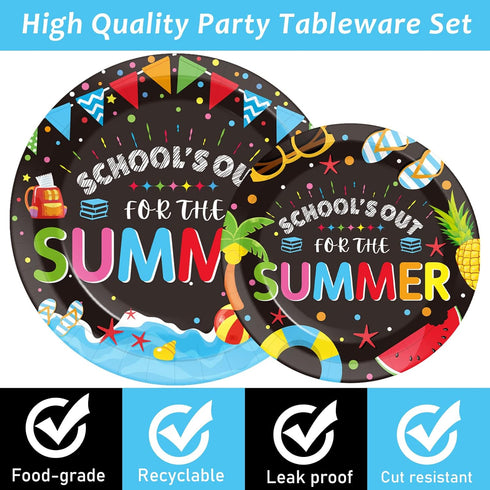 96 Set Summer 24 Pieces End of School Year Theme Tableware for Kids Class Table Decorations Supplies School's Out
