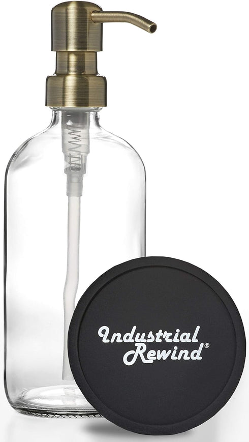 Industrial Rewind Clear Glass Soap Dispenser, 16oz Refillable Liquid Soap Pump Bottle for Bathroom Vanity, Kitchen