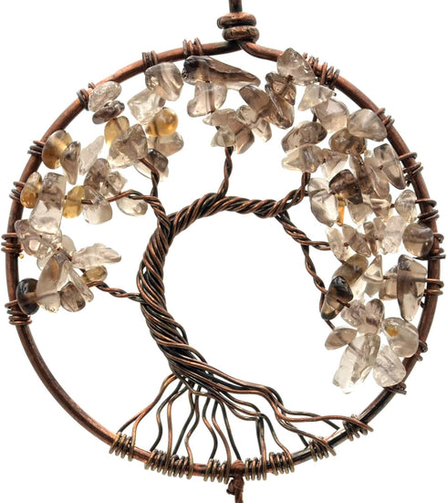 Urdeoms Tree of Life Crystal Dream Catchers for Boys, Brown Boho Wall Decor for Bedroom, Smoky Quartz