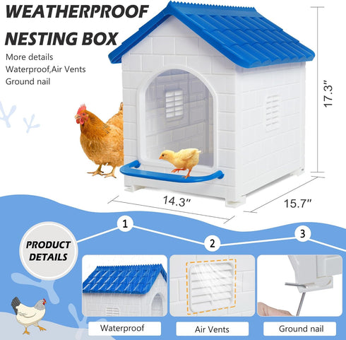 CSQOO Chicken Nesting Box, Waterproof Hens Nesting Boxes with Chicken Nesting Pads for Laying Eggs, Wall Mount Nesting