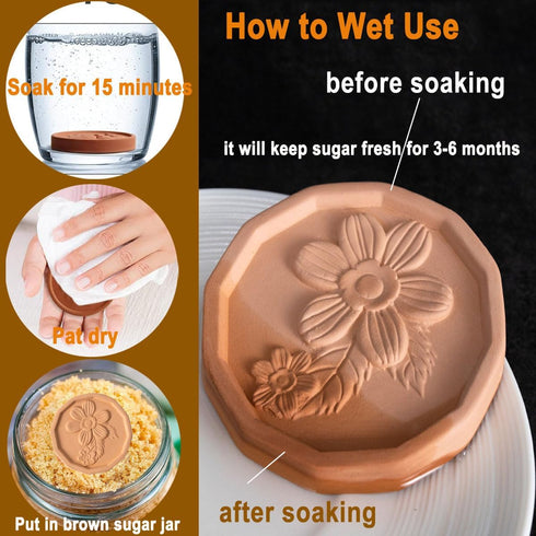 6 PCS Brown Sugar Saver, Terracotta Brown Sugar Keeper Container Disc for Food Storage, Reusable & Food Safe