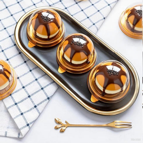 EchoDone 50 Set Clear Plastic Mini Cupcake Boxes, Muffin Pod Dome Single Container Box (Gold)