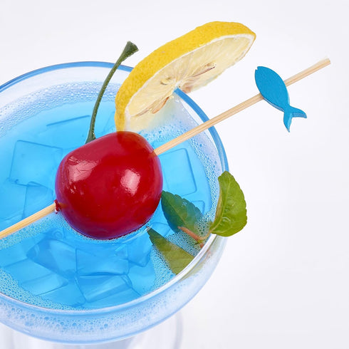 PuTwo 100 Counts Cocktail Toothpicks - Handmade Natural Bamboo Cocktail Sticks for Appetizers, Fruits, Dessert - Blue