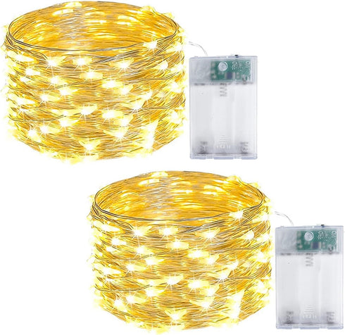 2-Pack Fairy Lights Battery Operated with Timer, Waterproof 16FT 50 LED String