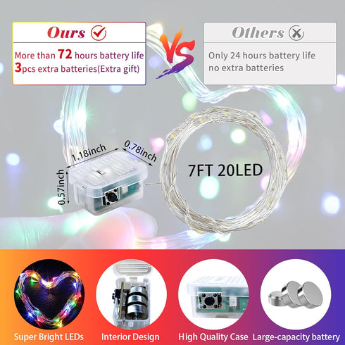 12 Pack 7Ft 20 Day,6-Colors Fairy Lights LED Twinkle String Lights Battery Operated Waterproof Firefly Starry for Mason
