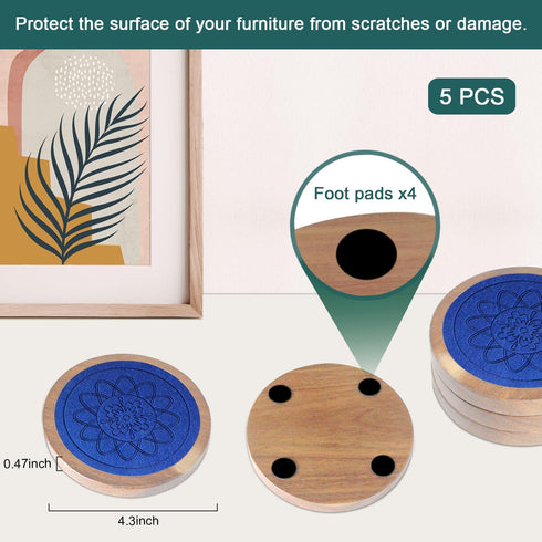 Minacun 5 Pack Set, 4.3 Inch Wood Coasters for Drinks, Absorbent Coaster Drinks Coasters for Coffee Tabletop