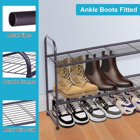 KEETDY 2-Tier Long Shoe Rack for Closet, Entryway Shoe Organizer for 18 Pairs, Metal Stackable Storage Shelf (Bronze)