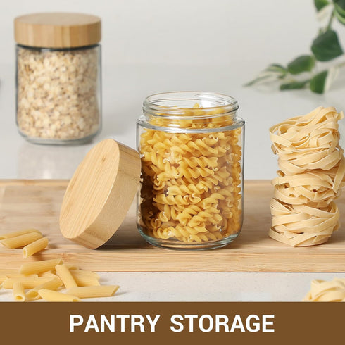 NETANY 4-pack 16oz Glass Jars with Airtight Bamboo Lids, Wide Mouth Mason Salad Jars for Food Storage