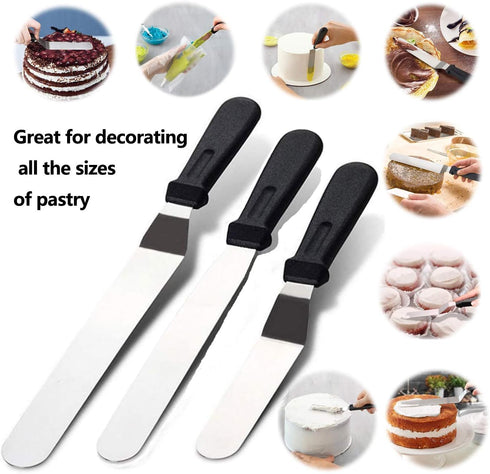 Sorxine Angled Icing Spatula Set of 3, Metal Stainless Steel for Kitchen Cake Baking Decorating, 6", 8", 10" Blade