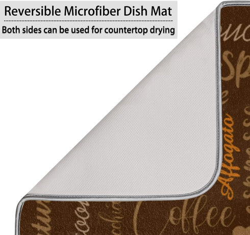 Coffee Dish Drying Mat for Countertops - Quick Dish Drying Mat for Kitchen Counter, 18"x24", Brown