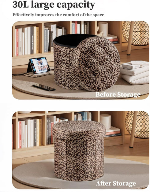 14x14x13in, Bsketa Storage Ottoman, Folding Foot Stool with Thicker Foam Padded Seat Small Velvet Storage Ottoman Foot