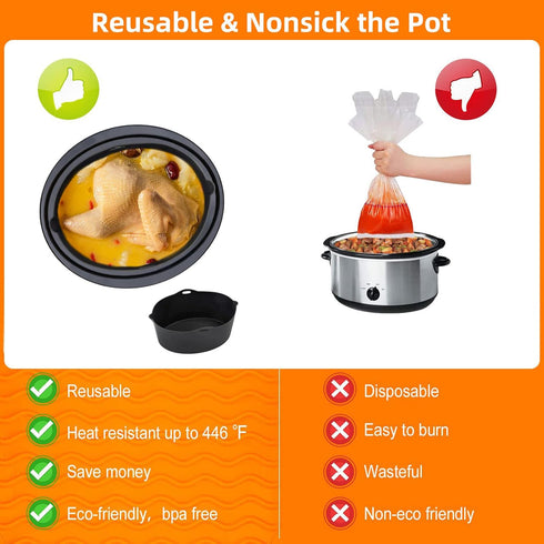 Silicone Liners - Fit for Crock Pots/Slow Cookers 7-8 Quart, Reusable/BPA Free/Leakproof Cooking Accessories for Oval