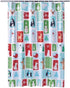 Christmas Holiday Cheer Fabric Shower Curtain - Winter Theme with Snowmen, Penguins, Polar Bears, Deer, 70x70 inch