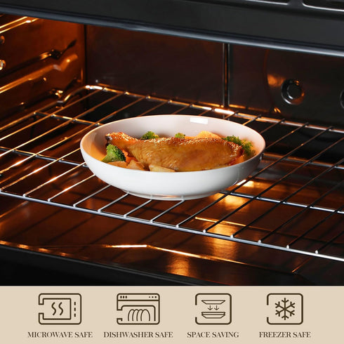MALACASA 8.85" Large Pasta Bowls, 42 OZ White Salad and Soup Bowls Set of 4, Microwave & Dishwasher Safe