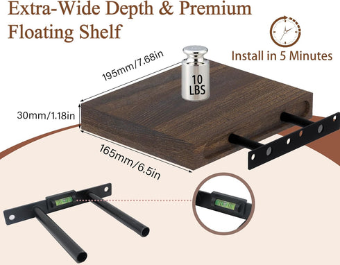 QsQueen Floating Shelves for Wall Solid Wood Square Design Wall Shelf with Hidden Brackets, Space Saving Storage