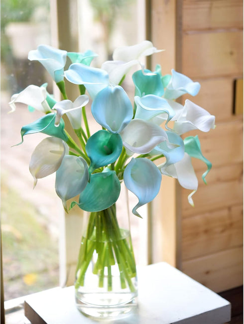 FiveSeasonStuff Real Touch Calla Lily Artificial Flowers Wedding Bridal Bouquet, 15 Calla Lilies (Marine Blue)