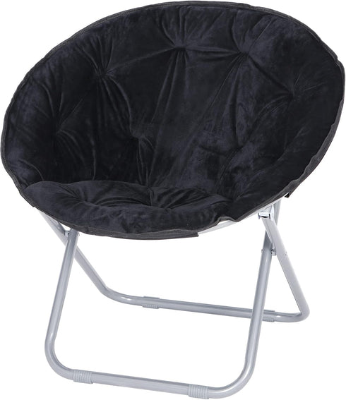 Nouva Folding Chair, Foldable Moon Chair Lounge Faux-Fur Round Reading Chair Gaming Chair w/Metal Frame for Kids Teens