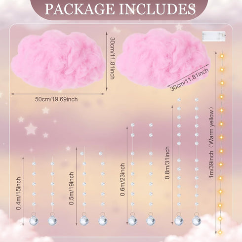 3D Decor(4 Marsui Artificial Cloud Props LED Hanging Pink Light String Fake Imitation Cotton Cloud Classroom School