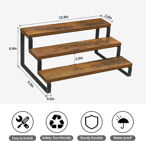 Giikin 3-Tier Spice Rack, 13.8 Inch Wood Step Shelf for Countertop Spice Storage, Kitchen Pantry Organizer with Metal