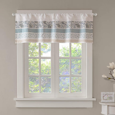 Madison Park Dawn Printed Blue Window Valance, Cotton Rod Pocket Floral Valances, 50X18", Teal