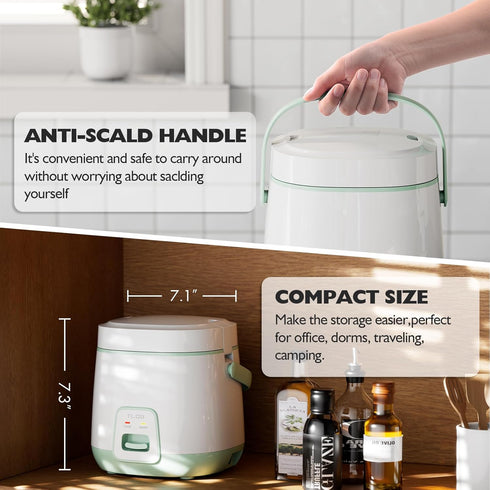 2-Cup Uncooked(4-Cup 1.2L 1-3 TLOG Mini Rice Cooker cooked), Healthy Non-stick Coating Small Rice Maker for People