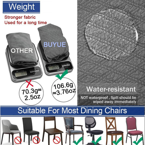 BUYUE Set of 4 Dining Room Chair Seat Covers, Grey TPU Jacquard Fabric Stretch Washable Slipcover for Kitchen Cushions
