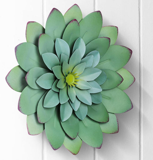Everydecor Metal Flowers Wall Decor, Hand Painted Green 3D Succulent Art for Living Room, Bedroom, Kitchen, Bathroom -