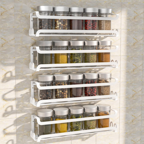 LUCYCAZ 4 Pack Wall Mounted Spice Rack with 16 Hooks, Spice Organizer