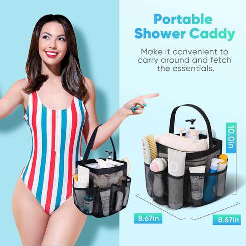Mesh Shower Caddy Portable, 8-Pocket Large Capacity for College Dorm Room Essentials, Shower Bag for Beach