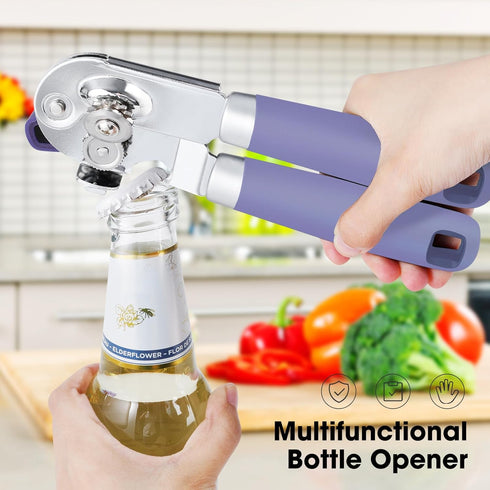 Manual Can Opener with Magnet, Handheld Can Opener with Sharp Blade and Effort-Saving Knob, Purple Color