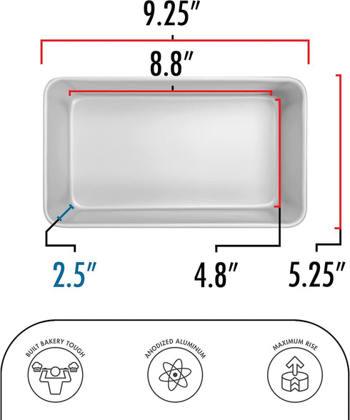 Fat Daddio's BP-5643 Anodized Aluminum Bread Loaf Pan, 9 x 5 x 2.5 Inch