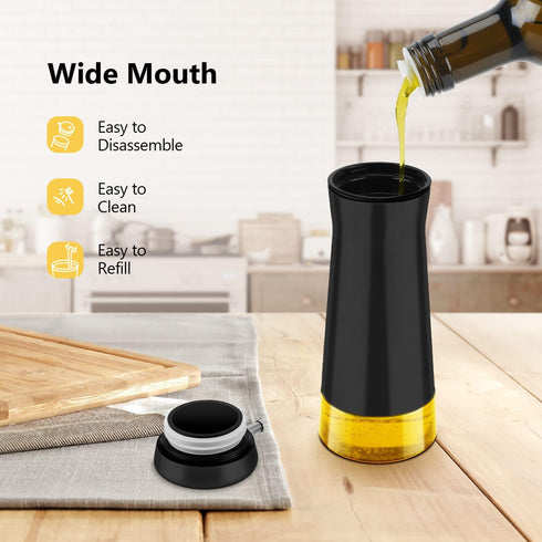 Set 2 Pack Aelga Black Oil And Vinegar Dispenser - Oil Dispenser Bottle for Kitchen with No-Drip - Black Kitchen Decor