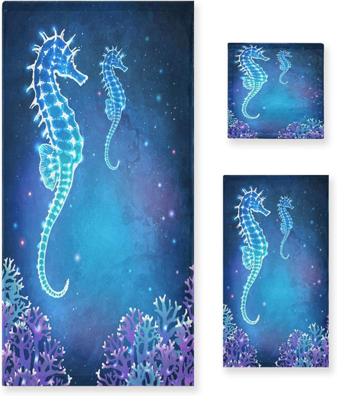 ALAZA Towel Bathroom Sets,Dreamy Glowing Seahorse Towels 3-Piece 1 Bath Towel 1
