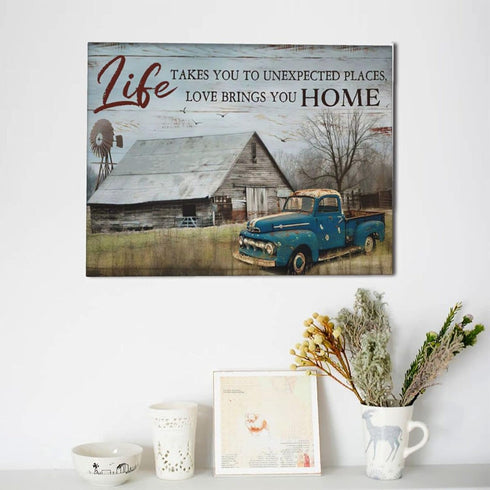 Old Barn Picture Wall Art Rustic Barn and Truck Farmhouse Canvas Paintings Modern Home Decor for Bedroom Bathroom