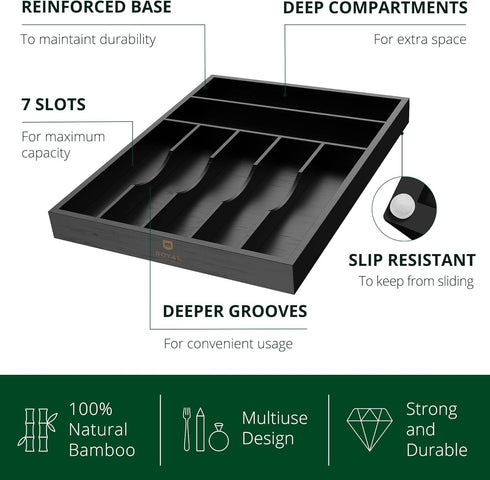 ROYAL CRAFT WOOD Luxury Bamboo Kitchen Drawer Organizer - 7 Slot Silverware & Utensil Holder