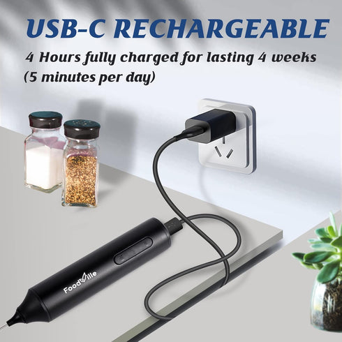 MF05 Rechargeable Handheld Milk Frother with Stainless Balloon Whisk for Cappuccino, Latte, Bulletproof Coffee (Black)
