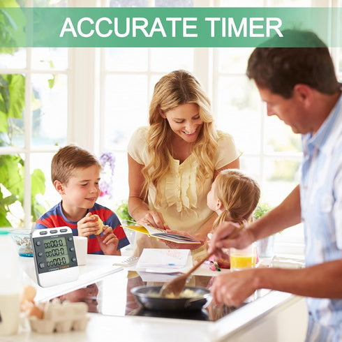 Photect 2 Pieces Digital Dual Kitchen Timer, 3 Channels Count UP/Down Timer with Magnetic Back, Loud Alarm, Large