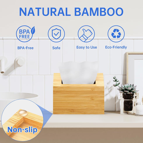 NiHome Hand Towel Box Cover for Kleenex, Natural Bamboo Tissue Box Cover for Home, Office, Bathroom Decor, Fits