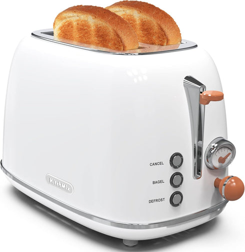 Retro Stainless Steel 2 Slice Toaster with 6 Settings, 1.5 In Extra Wide Slots, Bagel/Defrost/Cancel Function