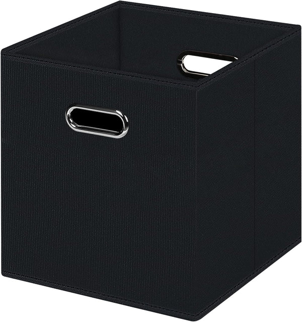 Black Foldable Storage Cubes Bins - Fabric Storage Box Organizer with Dual Handles for Home