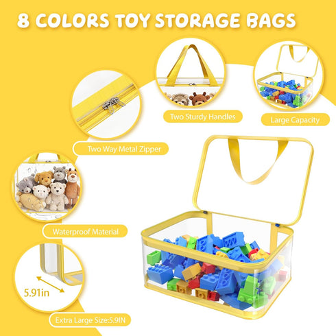 8pcs NEW Extra large color Toy Storage Bags with Zipper and Labels, Clear PVC Waterproof Toy Organizers Bags for Board