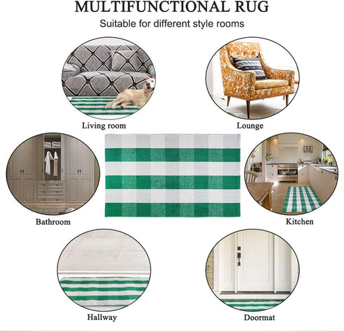 uxcell Buffalo Check Rug, Plaid Outdoor Layered Door Mat, Cotton Gingham Floor Mat for Porch/Bedroom/Kitchen 35"x24"