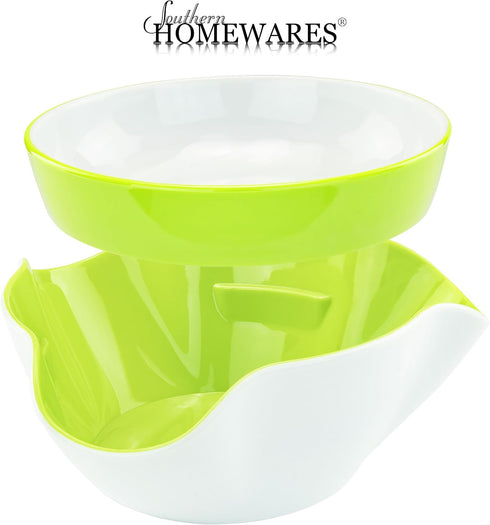 Southern Homewares Double Pedestal Serving Pistachio Bowl with Shell Storage Green Interior, Ideal for Peanuts