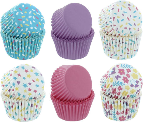 Bakery Crafts Pastel Everyday Baking Cups - 300-2" Cupcake Liners with Multi-Colored Stars, Greaseproof Paper Cases